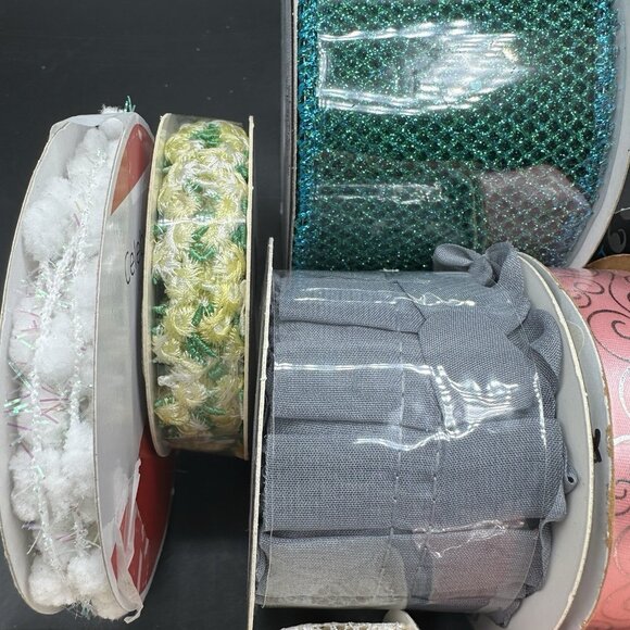 Craft Ribbon Trim Lot of 9 Lace Glitter Crinkle Cut Edge Satin Chiffon Ruffle - Picture 5 of 14